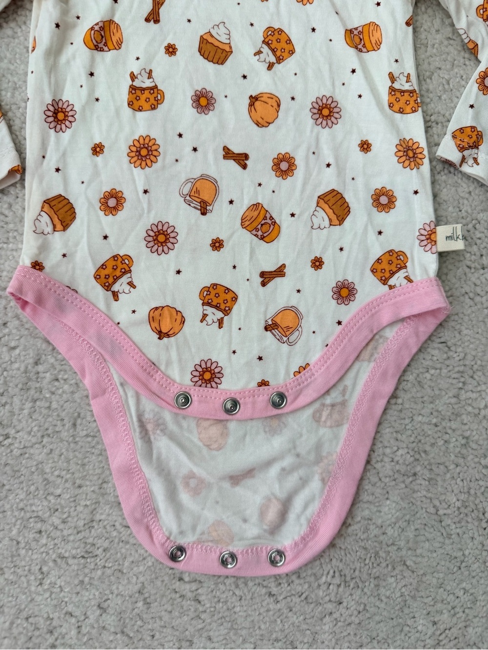 Milkberry Pink-Trim Pumpkin Print Baby Bodysuit & Pants Set - Picture 6 of 11
